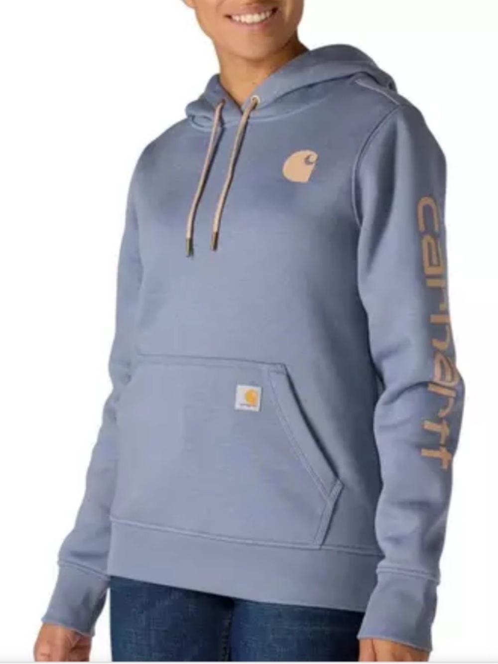 Carhartt Like New Women's XS Hoodie in Dusty Blue with Tan Accents